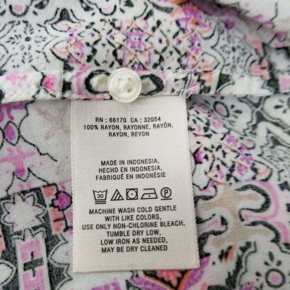 Maeve Anthro Islet pink white black print button front top women's size XSmall - Picture 7 of 9